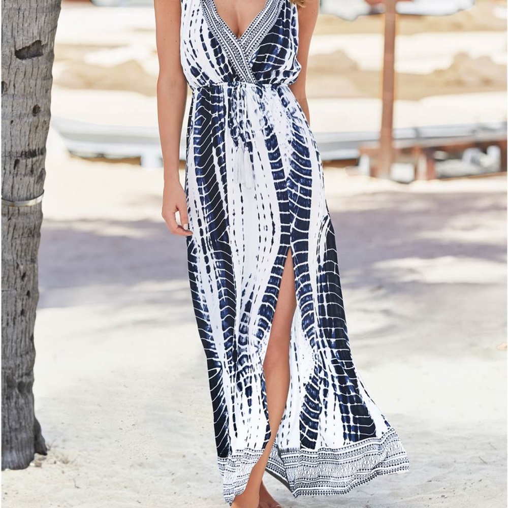 ADORABLE Maxi cover-up dress tie-dye navy white XS
